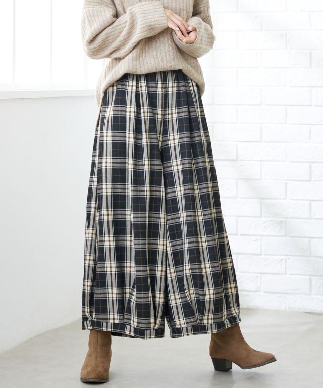 ワイドパンツ チェック柄バルーン パンツ 秋 ゆったり 体型カバー 美脚 ボトムス ズボン | M/L/LL/3L/4L | ニッセン nissen ワイドパンツ チェック柄バルーン パンツ 秋 ゆったり 体型カバー 美脚