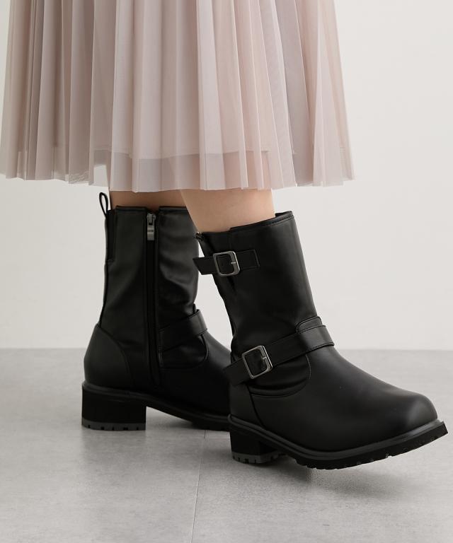 レディース lafafa SHOES ラファーファ エンジニア ショート ブーツ ワイズ4E相当 秋 冬 | 23.0〜23.5/24.0〜24.5/25.0〜25.5/26.0〜26.5cm | ニッセン nissen