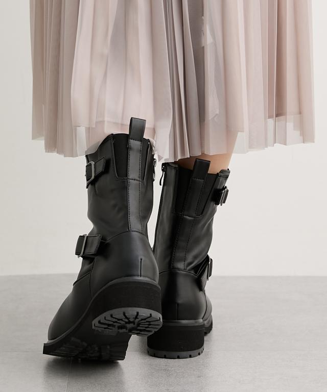 レディース lafafa SHOES ラファーファ エンジニア ショート ブーツ ワイズ4E相当 秋 冬 | 23.0〜23.5/24.0〜24.5/25.0〜25.5/26.0〜26.5cm | ニッセン nissen