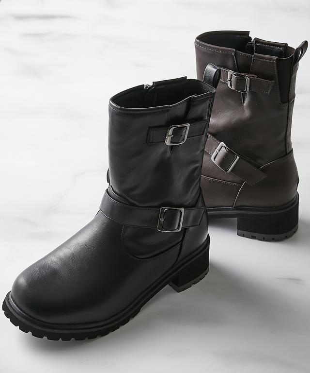 レディース lafafa SHOES ラファーファ エンジニア ショート ブーツ ワイズ4E相当 秋 冬 | 23.0〜23.5/24.0〜24.5/25.0〜25.5/26.0〜26.5cm | ニッセン nissen