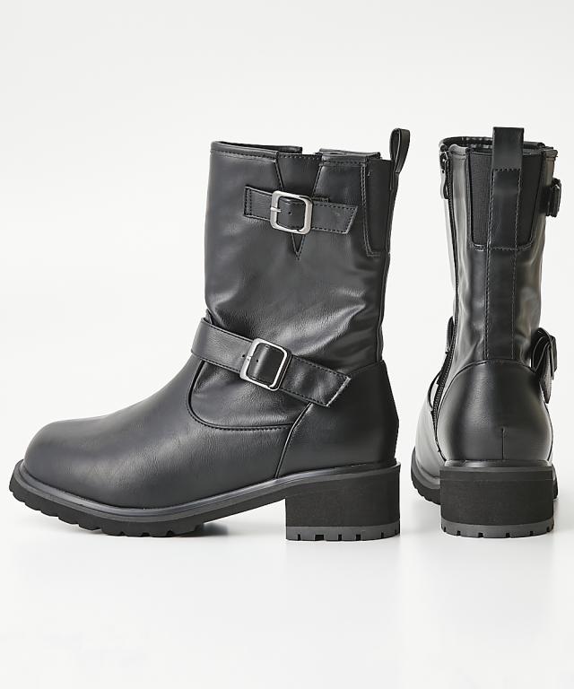 レディース lafafa SHOES ラファーファ エンジニア ショート ブーツ ワイズ4E相当 秋 冬 | 23.0〜23.5/24.0〜24.5/25.0〜25.5/26.0〜26.5cm | ニッセン nissen