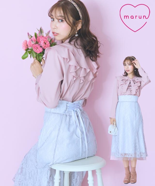 ロングスカート レディース バック 編み上げ レース マーメイド スカート marun マキシスカート 長め ロンスカ | L/LL/3L/4L/5L | ニッセン nissen