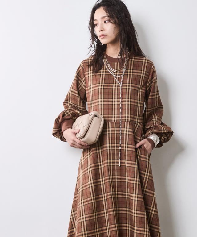 ワンピース ロング マキシ レディース チェックパフスリーブ シック