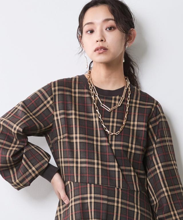 ワンピース ロング マキシ レディース チェックパフスリーブ シック