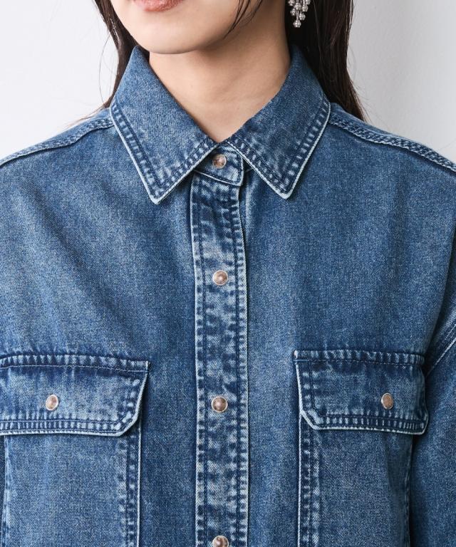 シャツ ブラウス レディース ソフト デニム シックスタイル | 6L/8L/10L | ニッセン nissen シャツ ブラウス レディース ソフト デニム シックスタイル | 6L/8L