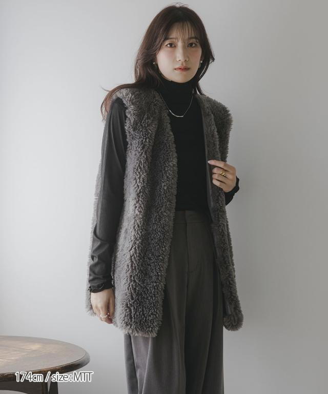 ベスト トールサイズ レディース 高身長 プードルファー Essenave 冬 大きいサイズ 重ね着 レイヤード | LL/3L | ニッセン nissen_9