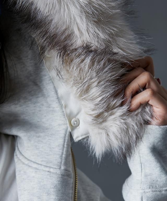 パーカー レディース フェイクファー付き 綿100％ ジップアップ GEVS