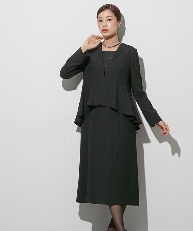 喪服 礼服 ブラックフォーマル レディース 袱紗も入るポケット仕様 洗える防しわペプラムドッキング デザイン ワンピース 〔Callarus〕 | M/L | ニッセン nissen_10