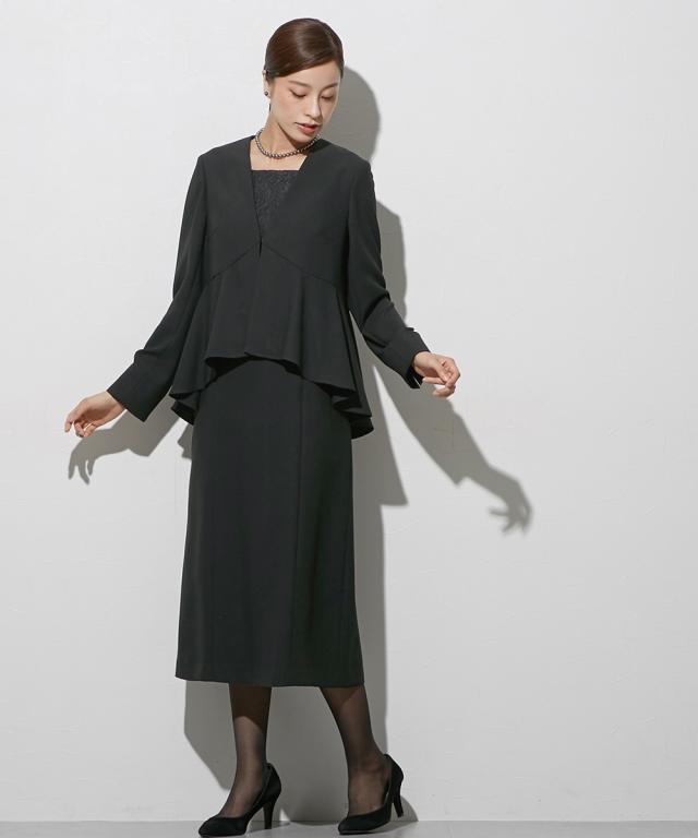 喪服 礼服 ブラックフォーマル レディース 袱紗も入るポケット仕様 洗える防しわペプラムドッキング デザイン ワンピース 〔Callarus〕 | M/L | ニッセン nissen_12
