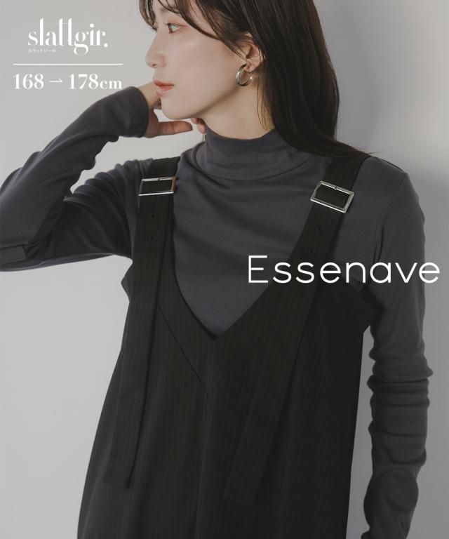 ジャンパースカート トールサイズ レディース 高身長 ベルト デザイン ストライプ柄 ジャンパー スカート Essenave 大きいサイズ | M/L | ニッセン nissen