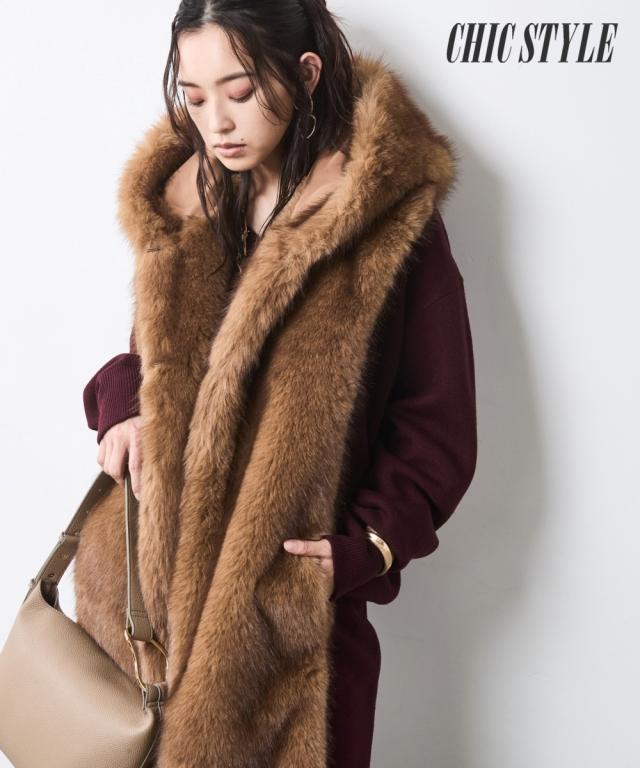 コート アウター レディース フェイクファーフーディ マフラー シックスタイル 冬 ニッセン nissen