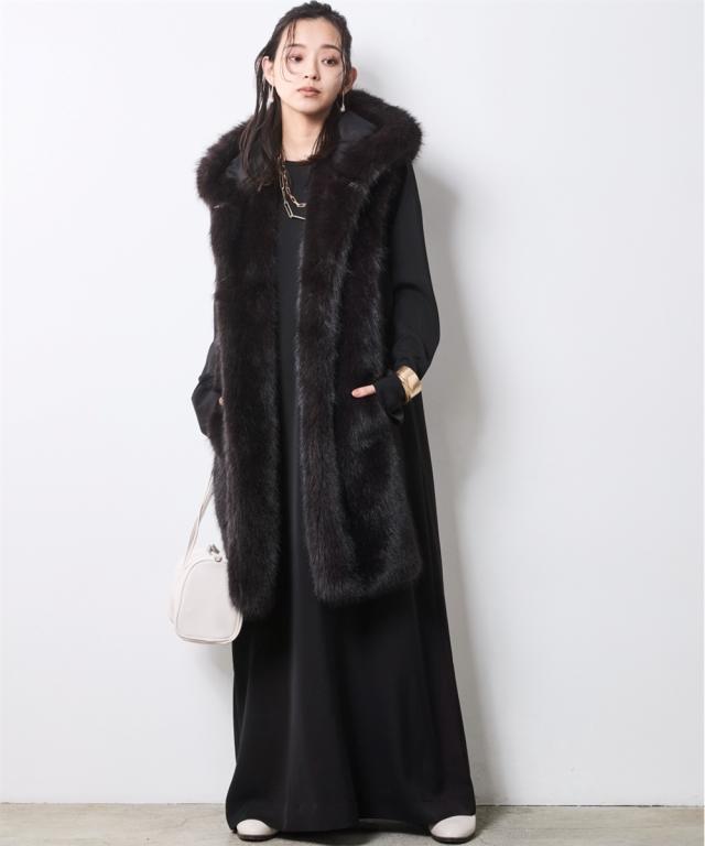 コート アウター レディース フェイクファーフーディ マフラー シック