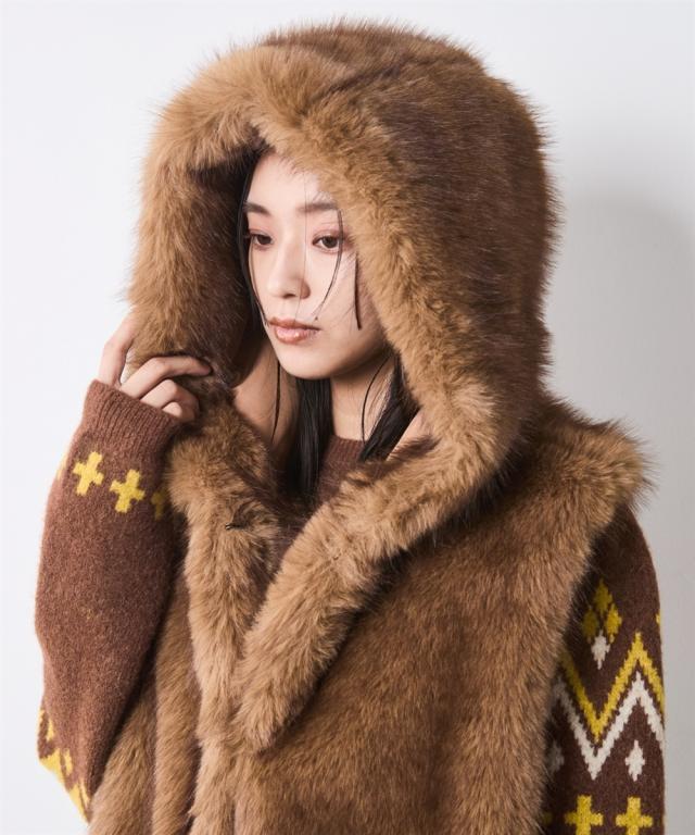 コート アウター レディース フェイクファーフーディ マフラー シックスタイル 冬 ニッセン nissen コート アウター レディース フェイクファーフーディ マフラー シック