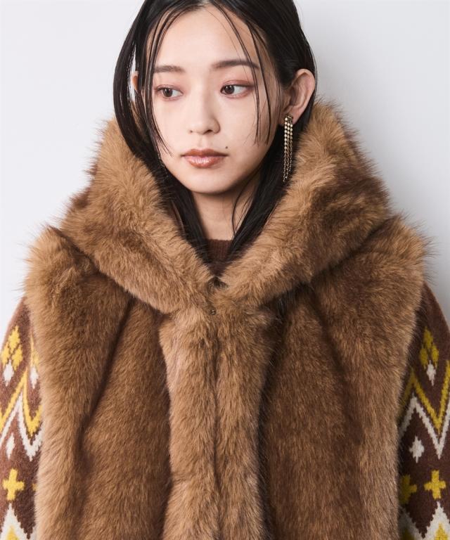 コート アウター レディース フェイクファーフーディ マフラー シック