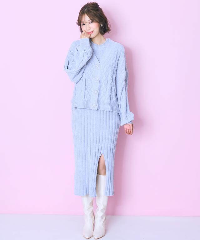 カーディガン レディース ハート柄編モール marun 羽織り 冷房対策 | L