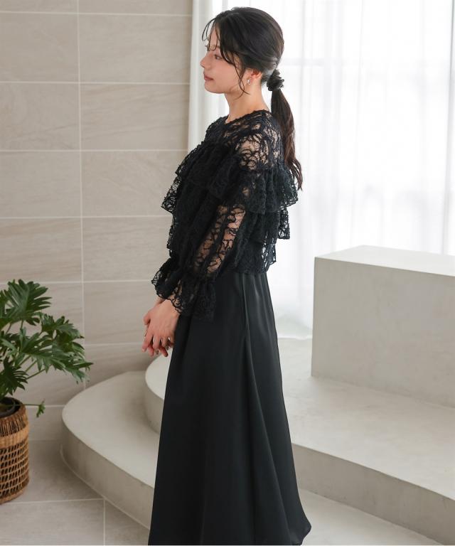 パーティドレス ワンピース レディース 結婚式 パーティー ドレス モール刺繍 レース 使いティアード 春 夏 秋 冬 二次会 披露宴 | LL/3L | ニッセン nissen パーティドレス ワンピース レディース 結婚式 パーティー ドレス