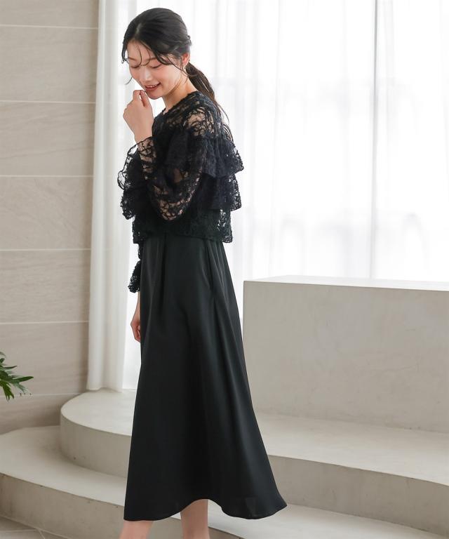 パーティドレス ワンピース レディース 結婚式 パーティー ドレス モール刺繍 レース 使いティアード 春 夏 秋 冬 二次会 披露宴 | 4L/5L | ニッセン nissen パーティドレス ワンピース レディース 結婚式 パーティー ドレス