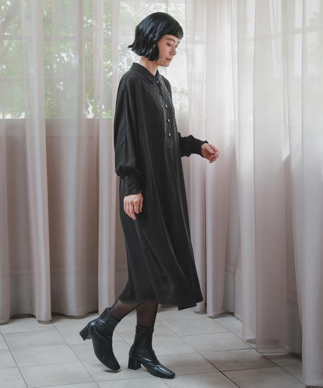 喪服 礼服 ブラックフォーマル レディース 袱紗も入るポケット仕様 洗える防しわ水玉 レース ドルマンスリーブ ワンピース ペチ コート 付き 〔Neina〕 ニッセン_5