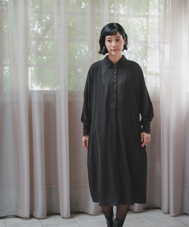 喪服 礼服 ブラックフォーマル レディース 袱紗も入るポケット仕様 洗える防しわ水玉 レース ドルマンスリーブ ワンピース ペチ コート 付き 〔Neina〕 ニッセン_6