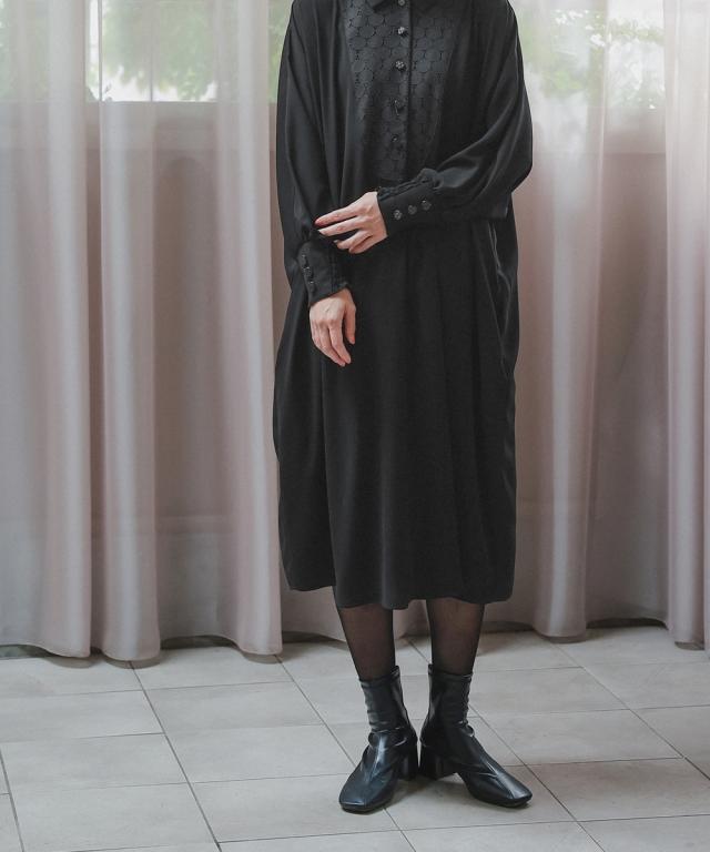 喪服 礼服 ブラックフォーマル レディース 袱紗も入るポケット仕様 洗える防しわ水玉 レース ドルマンスリーブ ワンピース ペチ コート 付き 〔Neina〕 ニッセン_7
