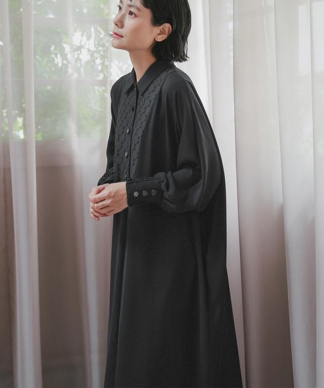 喪服 礼服 ブラックフォーマル レディース 袱紗も入るポケット仕様 洗える防しわ水玉 レース ドルマンスリーブ ワンピース ペチ コート 付き 〔Neina〕 ニッセン_8