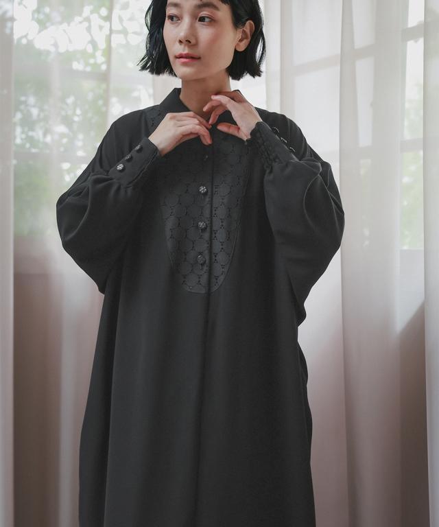 喪服 礼服 ブラックフォーマル レディース 袱紗も入るポケット仕様 洗える防しわ水玉 レース ドルマンスリーブ ワンピース ペチ コート 付き 〔Neina〕 ニッセン_11