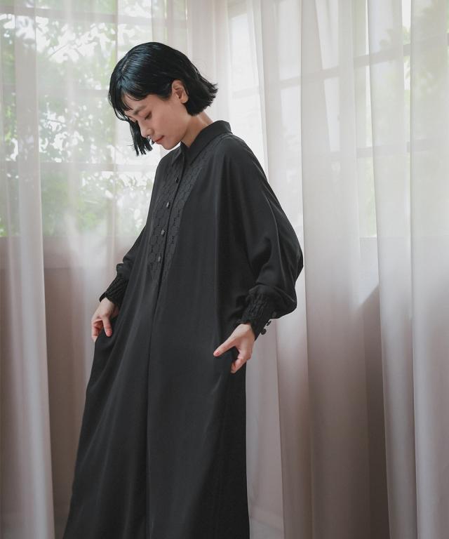 喪服 礼服 ブラックフォーマル レディース 袱紗も入るポケット仕様 洗える防しわ水玉 レース ドルマンスリーブ ワンピース ペチ コート 付き 〔Neina〕 ニッセン_13