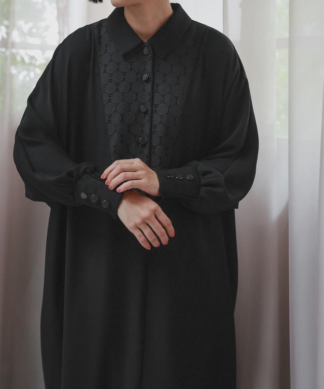 喪服 礼服 ブラックフォーマル レディース 袱紗も入るポケット仕様 洗える防しわ水玉 レース ドルマンスリーブ ワンピース ペチ コート 付き 〔Neina〕 ニッセン_16