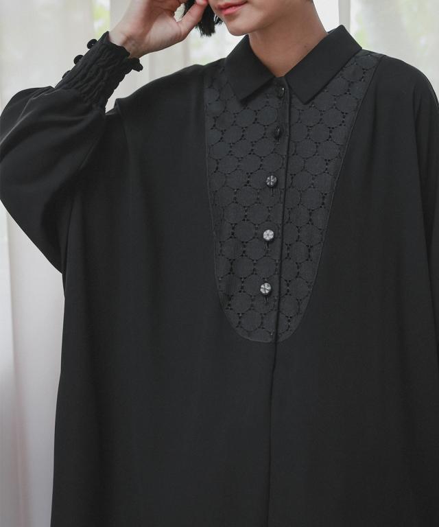 喪服 礼服 ブラックフォーマル レディース 袱紗も入るポケット仕様 洗える防しわ水玉 レース ドルマンスリーブ ワンピース ペチ コート 付き 〔Neina〕 ニッセン_18
