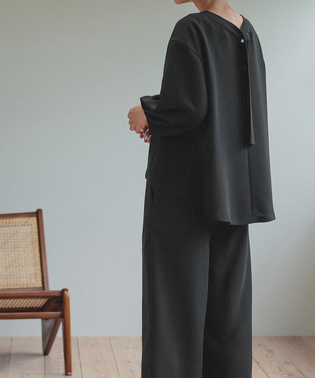 喪服 礼服 ブラックフォーマル レディース 日本製生地使用 洗える防しわ バック リボン ブラウス ＋ワイド パンツ セットアップ スーツ 〔Neina〕 ニッセン_11