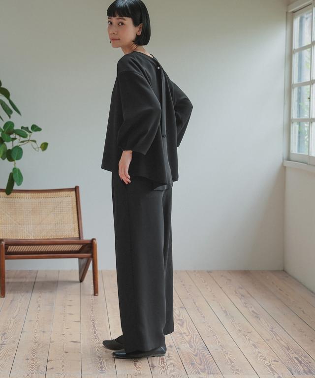 喪服 礼服 ブラックフォーマル レディース 日本製生地使用 洗える防しわ バック リボン ブラウス ＋ワイド パンツ セットアップ スーツ 〔Neina〕 ニッセン_12