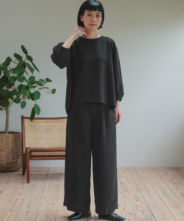 喪服 礼服 ブラックフォーマル レディース 日本製生地使用 洗える防しわ バック リボン ブラウス ＋ワイド パンツ セットアップ スーツ 〔Neina〕 ニッセン_15