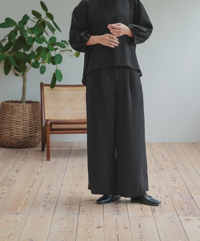 喪服 礼服 ブラックフォーマル レディース 日本製生地使用 洗える防しわ バック リボン ブラウス ＋ワイド パンツ セットアップ スーツ 〔Neina〕 ニッセン_16