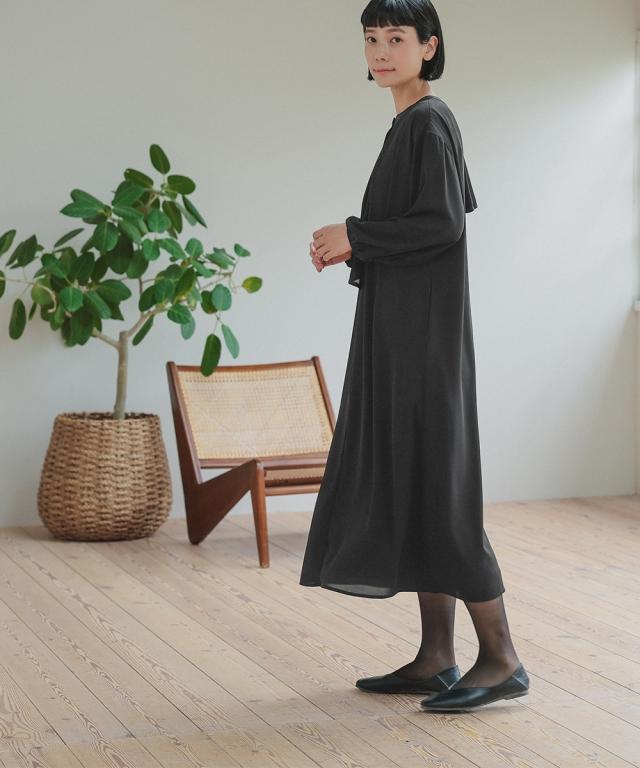 喪服 礼服 ブラックフォーマル レディース 日本製生地使用 洗える防しわアシメドレープサテン切替 前開き デザイン ワンピース 〔Neina〕 ニッセン nissen_16