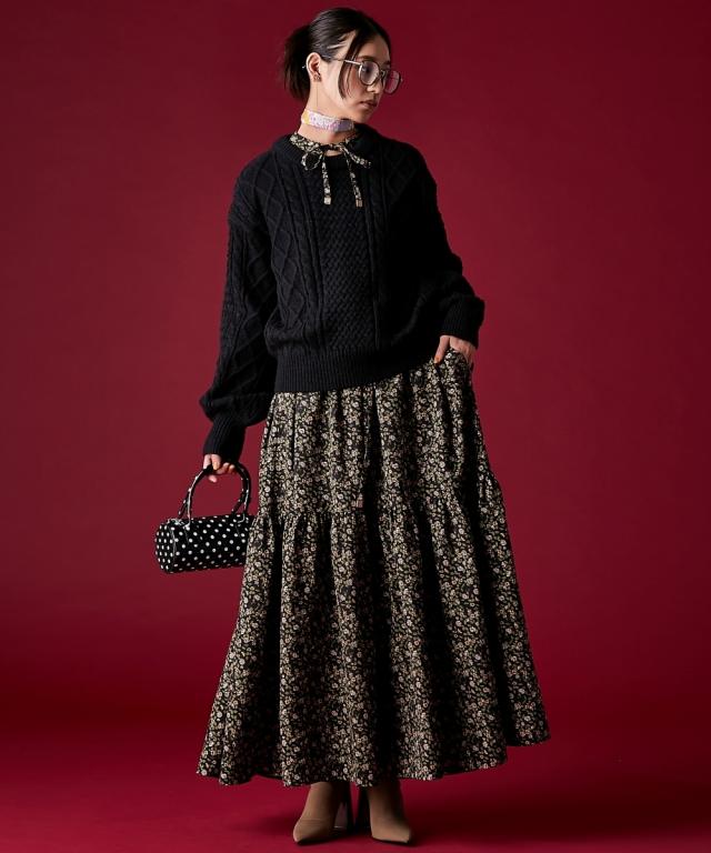 ワンピース ロング マキシ レディース 小花 プリント GEVS. 秋 冬 ひざ