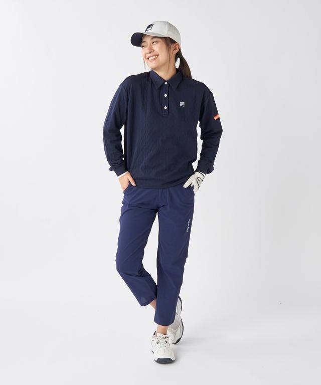 FILAGOLF スポーツウェア トップス レディース 長袖 ジャガードポロシャツ FILA GOLF UVカット 冬 トレーニング フィットネス | 4L/5L/6L | ニッセン nissen FILAGOLF スポーツウェア トップス レディース 長袖 ジャガード