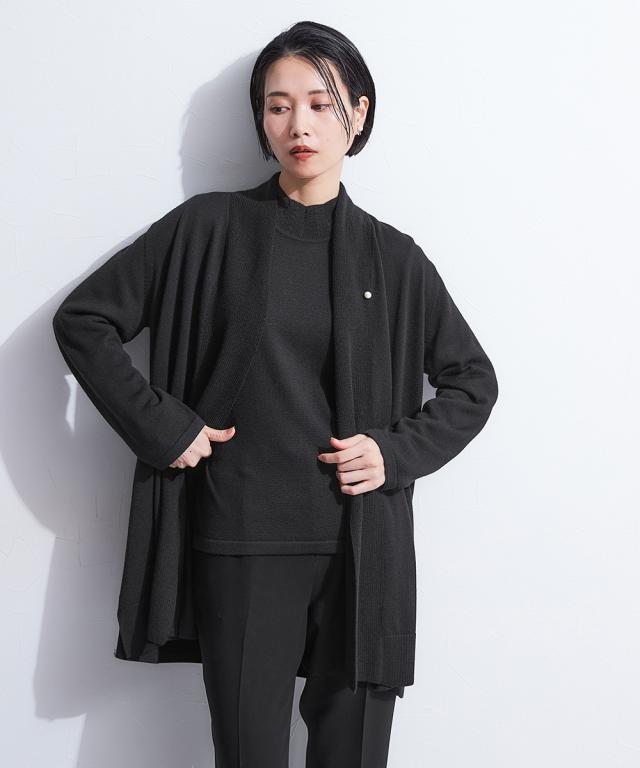喪服 礼服 ブラックフォーマル レディース ニット 2点セット ショール カラー カーディガン ＋袖パールボタン ブラウス 〔Callarus〕 ニッセン nissen_11