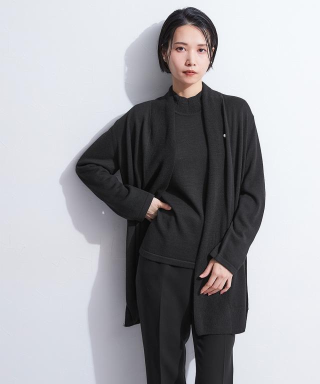 喪服 礼服 ブラックフォーマル レディース ニット 2点セット ショール カラー カーディガン ＋袖パールボタン ブラウス 〔Callarus〕 ニッセン nissen_12