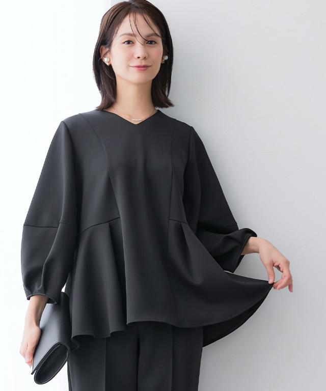 スーツ レディース ダンボール ニット 素材 ブラウス セットアップ 9分袖 ＋テーパード パンツ 春 秋 ビジネス | S/M/L | ニッセン nissen_10