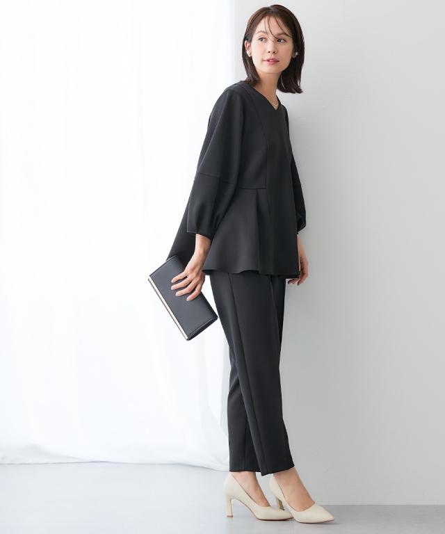 スーツ レディース ダンボール ニット 素材 ブラウス セットアップ 9分袖 ＋テーパード パンツ 春 秋 ビジネス | S/M/L | ニッセン nissen_12