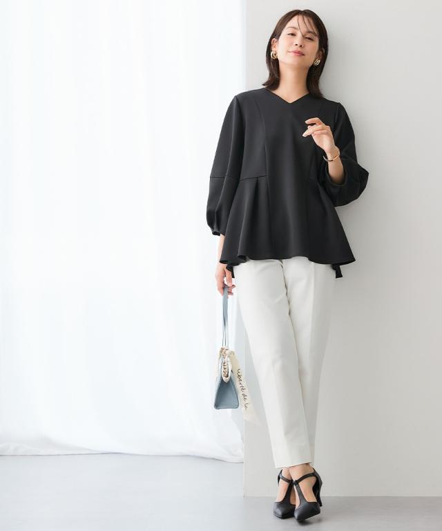 スーツ レディース ダンボール ニット 素材 ブラウス セットアップ 9分袖 ＋テーパード パンツ 春 秋 ビジネス | S/M/L | ニッセン nissen_15