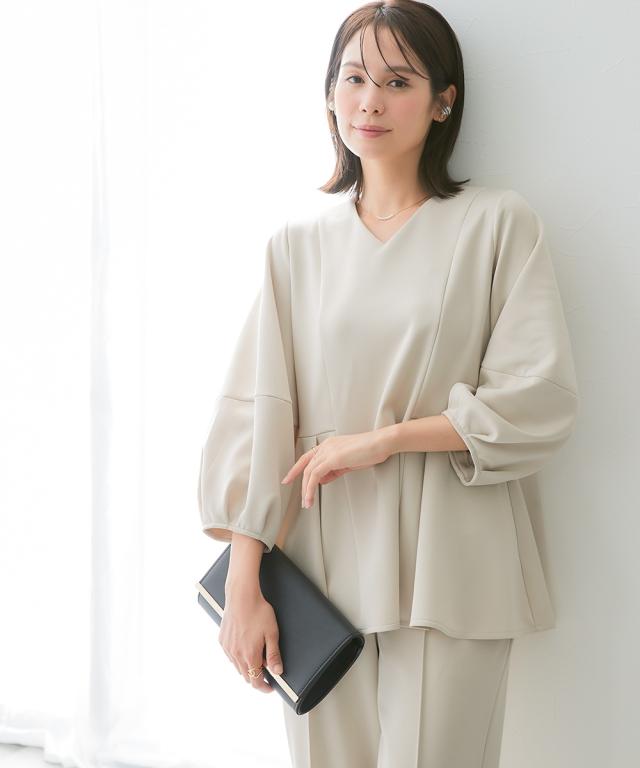スーツ レディース ダンボール ニット 素材 ブラウス セットアップ 9分袖 ＋テーパード パンツ 春 秋 ビジネス | S/M/L | ニッセン nissen_16