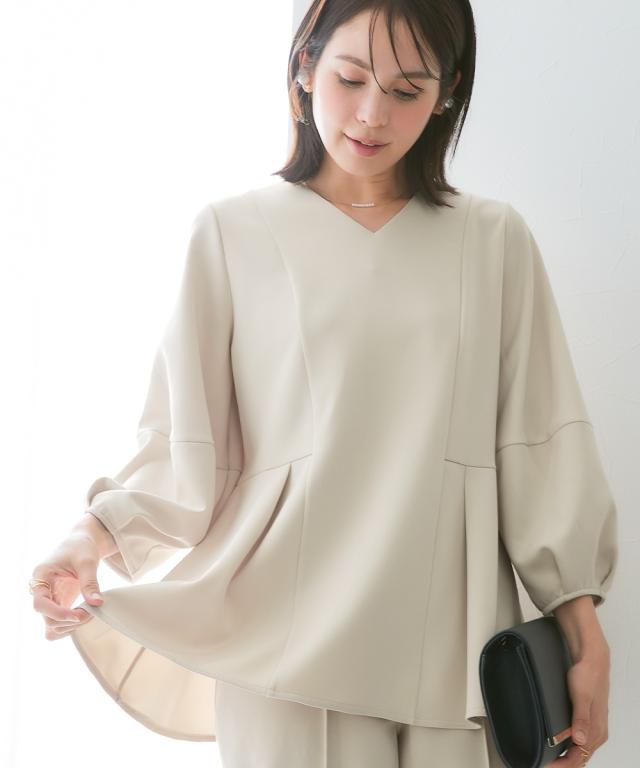スーツ レディース ダンボール ニット 素材 ブラウス セットアップ 9分袖 ＋テーパード パンツ 春 秋 ビジネス | S/M/L | ニッセン nissen_17