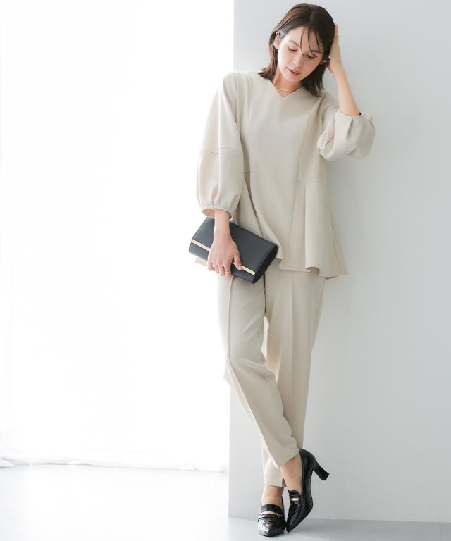 スーツ レディース ダンボール ニット 素材 ブラウス セットアップ 9分袖 ＋テーパード パンツ 春 秋 ビジネス | S/M/L | ニッセン nissen_18