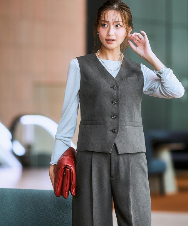 スーツ レディース 3つ揃え ダブルブレスト テーラード ジャケット ＋ ベスト ＋ワイド ストレート パンツ 春 秋 ビジネス | LL/3L | ニッセン nissen_14