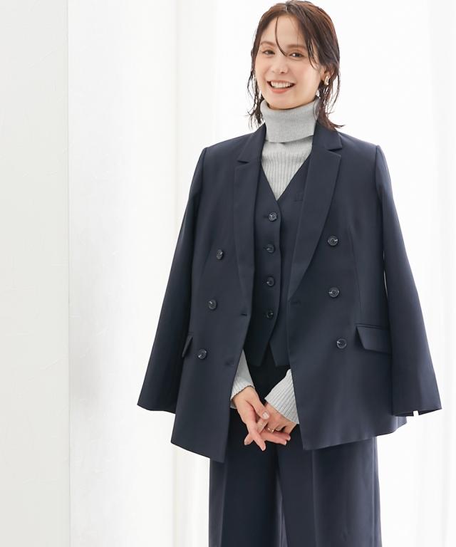 スーツ レディース 3つ揃え ダブルブレスト テーラード ジャケット ＋ ベスト ＋ワイド ストレート パンツ 春 秋 ビジネス | LL/3L | ニッセン nissen_18