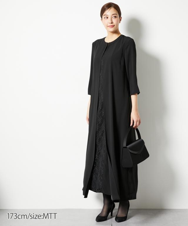 喪服 礼服 ブラックフォーマル トールサイズ レディース 高身長 前開き レース マキシ ワンピース 春 夏 秋 冬 大きいサイズ 冠婚葬祭 | M/L | ニッセン nissen