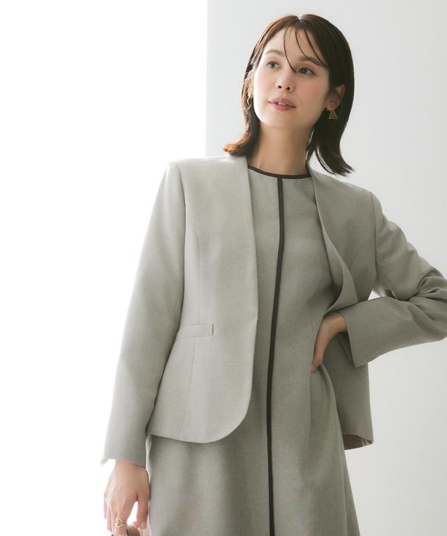 スーツ レディース 配色パイピング使いアンサンブル ノーカラー ジャケット ＋共布 ベルト付 ロング丈フレア ワンピース 春 秋 | 4L/5L | ニッセン nissen_10