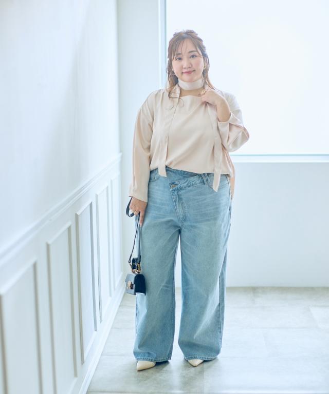 大きいサイズ 【らめちゃんコラボ】ウエストデザインワイドデニムパンツ ニッセン nissen_4