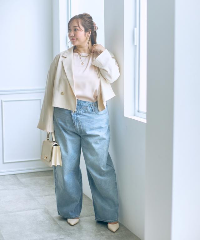 大きいサイズ 【らめちゃんコラボ】ウエストデザインワイドデニムパンツ ニッセン nissen_5